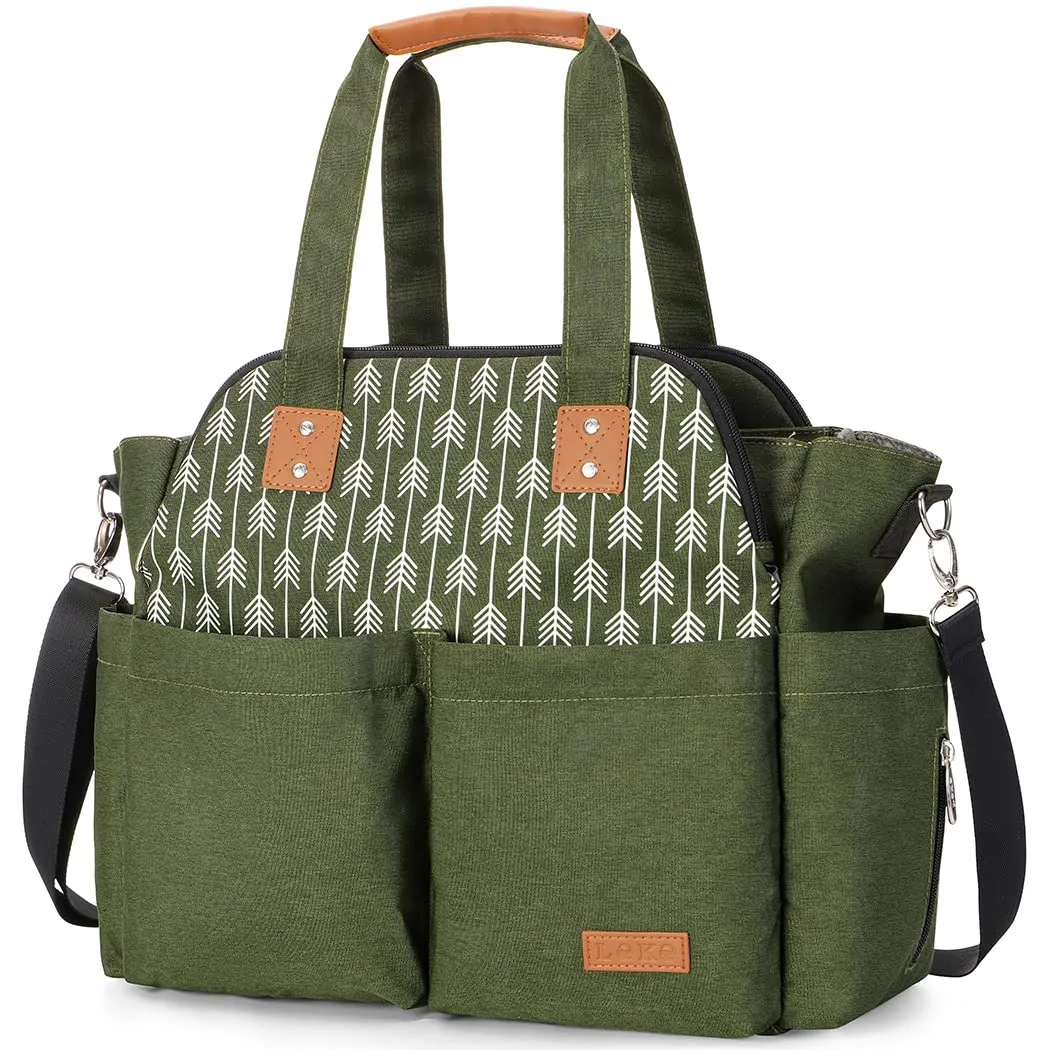 Lekebaby Diaper Tote - Large Waterproof Mommy Bag for Hospital, Travel, Green
