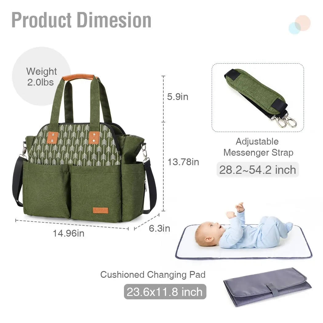 Lekebaby Diaper Tote - Large Waterproof Mommy Bag for Hospital, Travel, Green