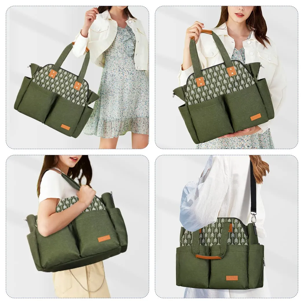 Lekebaby Diaper Tote - Large Waterproof Mommy Bag for Hospital, Travel, Green