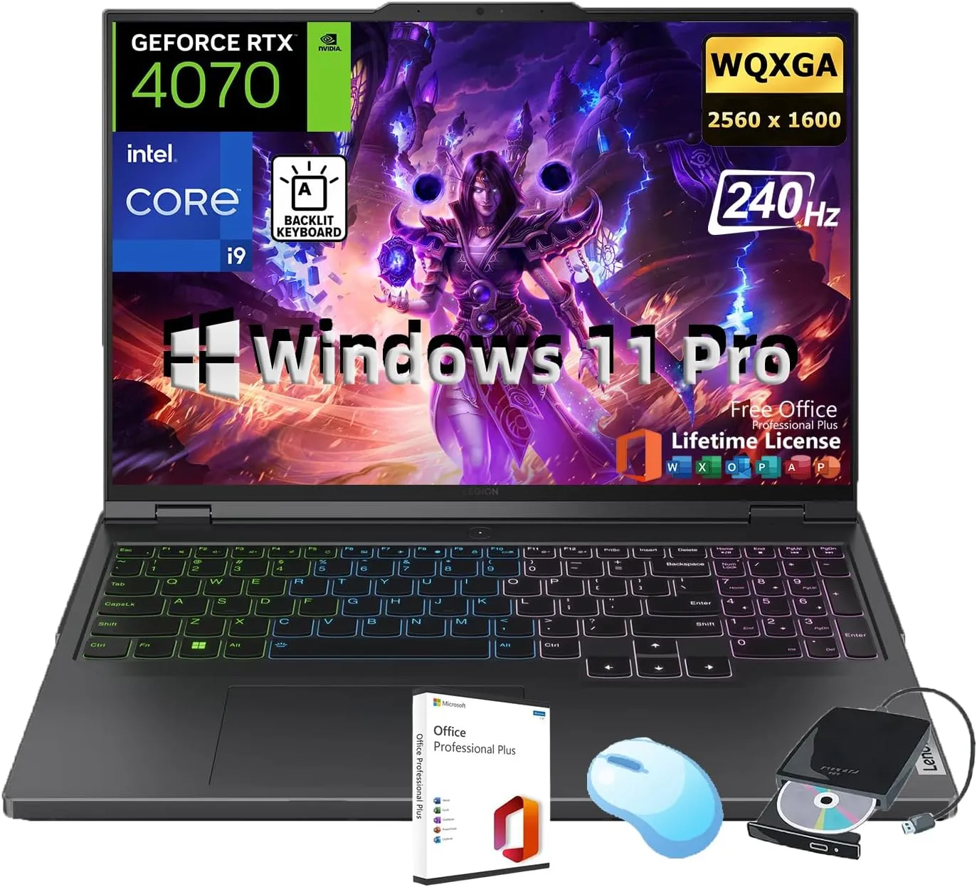 Lenovo Legion Pro 5i Gaming Laptop • NVIDIA GeForce RTX 4070 • 16" WQXGA IPS 240Hz • Intel i9-14900HX 24-Core • w/Office & External DVD Drive • Backlit KB • Win 11 Pro • 64GB DDR5 • 4TB SSD