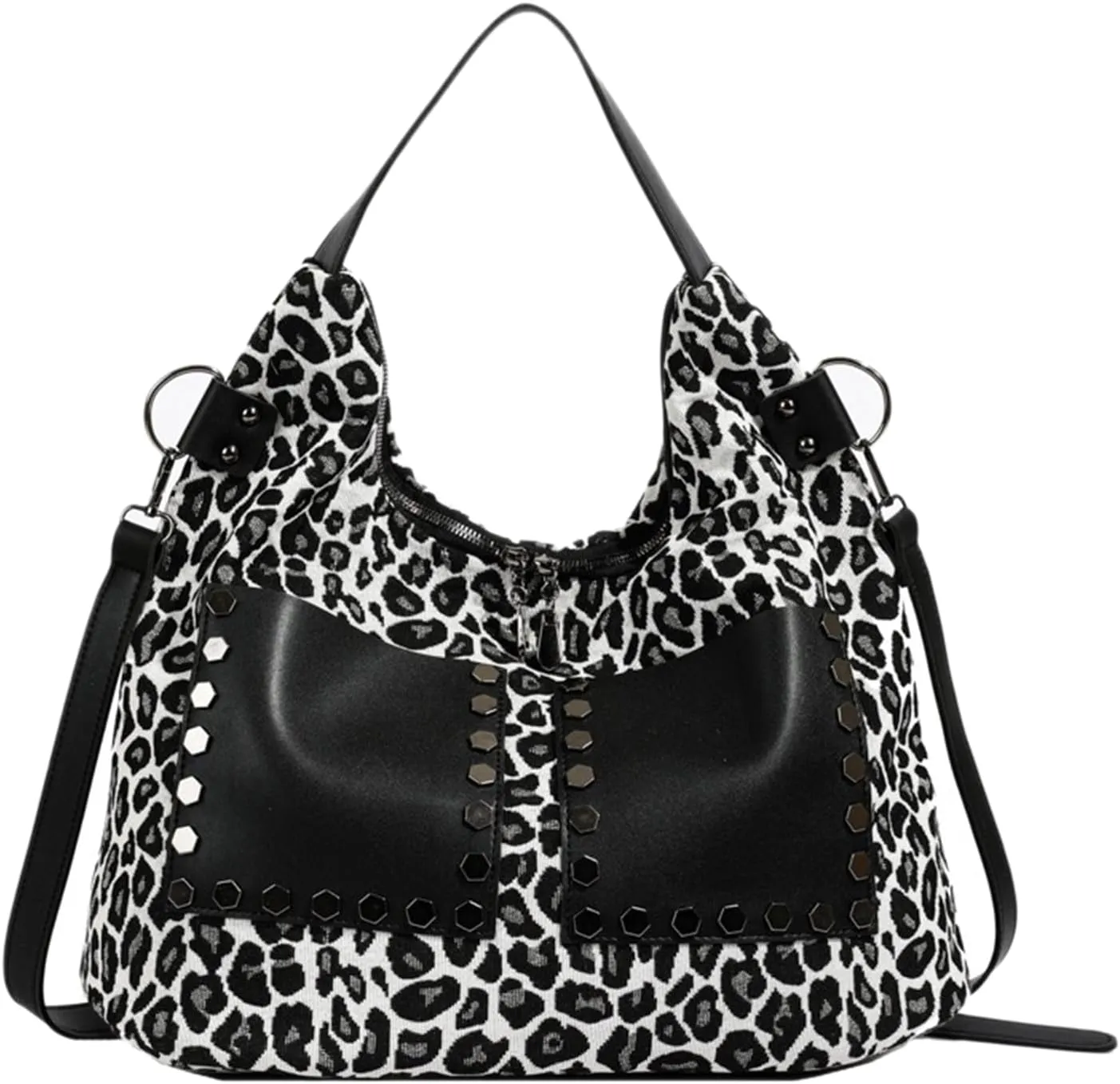 Leopard Purse Women Studs Large Tote Bag Cheetah Print Crossbody Bag Y2K Leopard Handbag Vintage Shoulder Bag