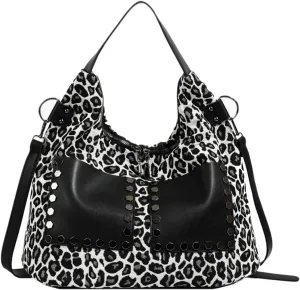 Leopard Purse Women Studs Large Tote Bag Cheetah Print Crossbody Bag Y2K Leopard Handbag Vintage Shoulder Bag
