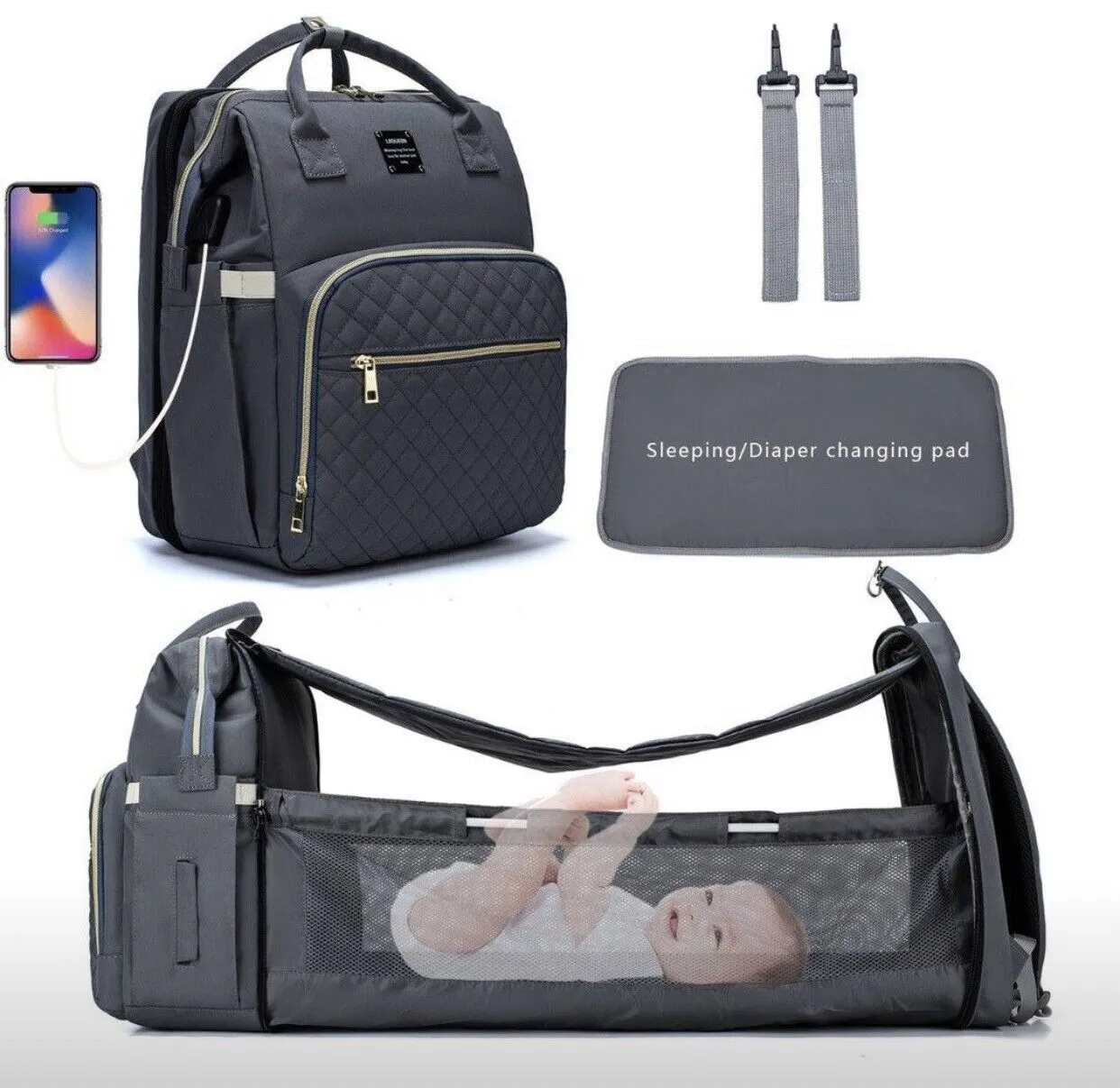 LeQueen Grey Baby Crib Foldable Ex-tractable  baby bed bag travel bassinet (waterproof)