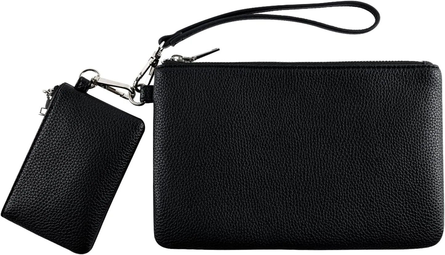 letech  Wristlet Wallet for Women Dual Pouch Wristlet Portable wallet Coin Purse Wristlet Clutch Wallet Purse Credit Card Holder Gifts for Women Ladies Female Black