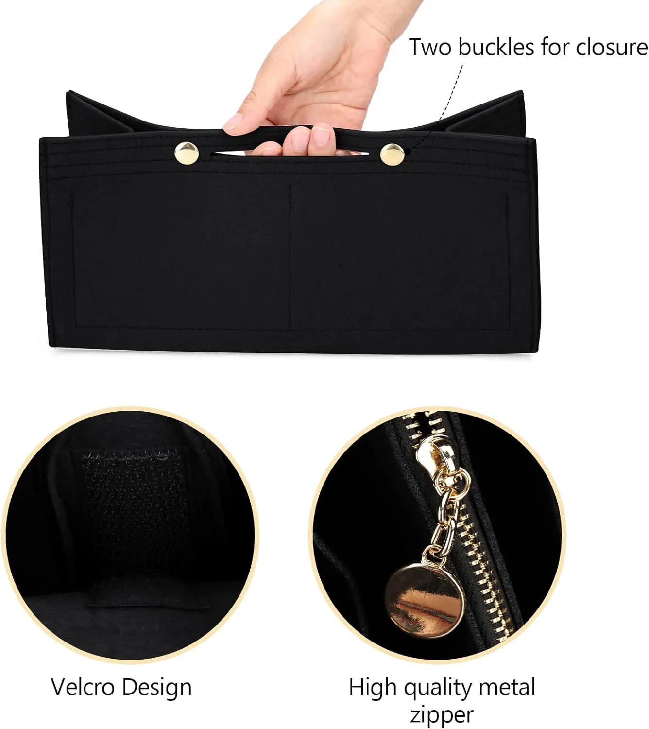 LEXSION Felt Purse Organizer Insert,Handbag Organizer with Detachalbe Zipper Pocket for ONTHEGO PM,3 Size 8034 Black Small