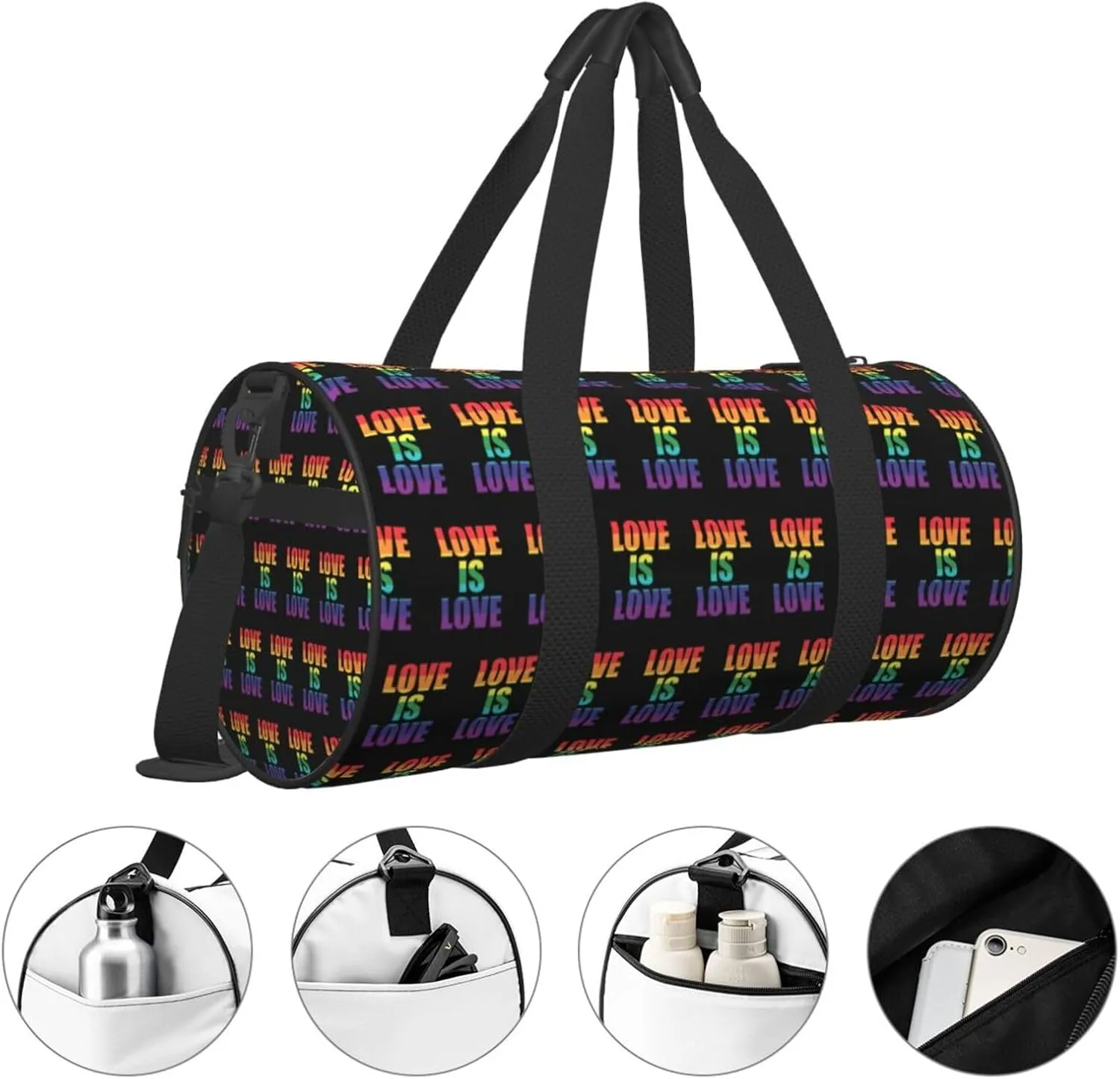 LGBT Pride Rainbow Gay Love Is Love Round Travel Duffel Bag Large Capacity Gym Sports Bags for Hiking Vacation Trips