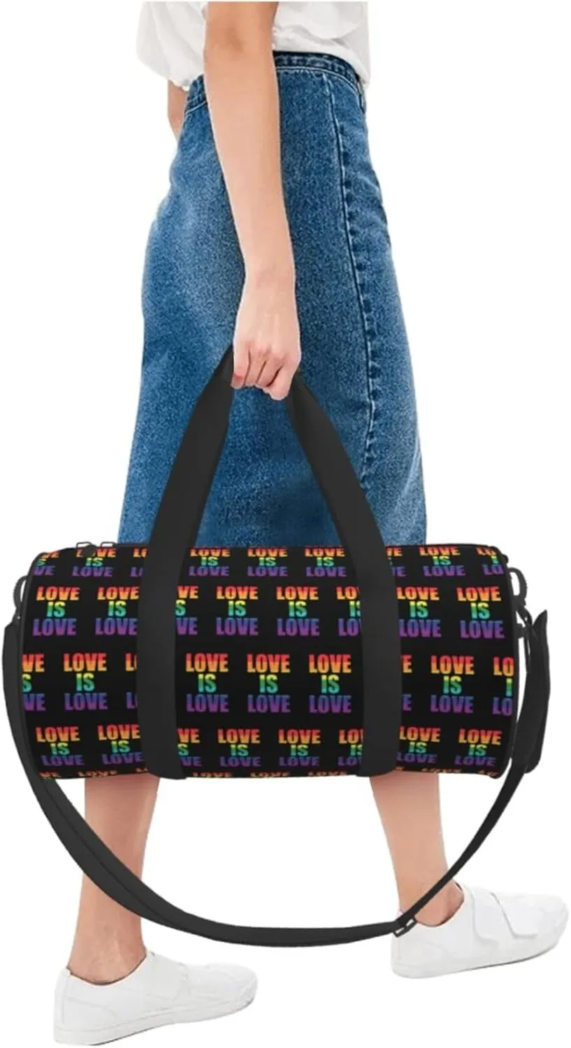 LGBT Pride Rainbow Gay Love Is Love Round Travel Duffel Bag Large Capacity Gym Sports Bags for Hiking Vacation Trips