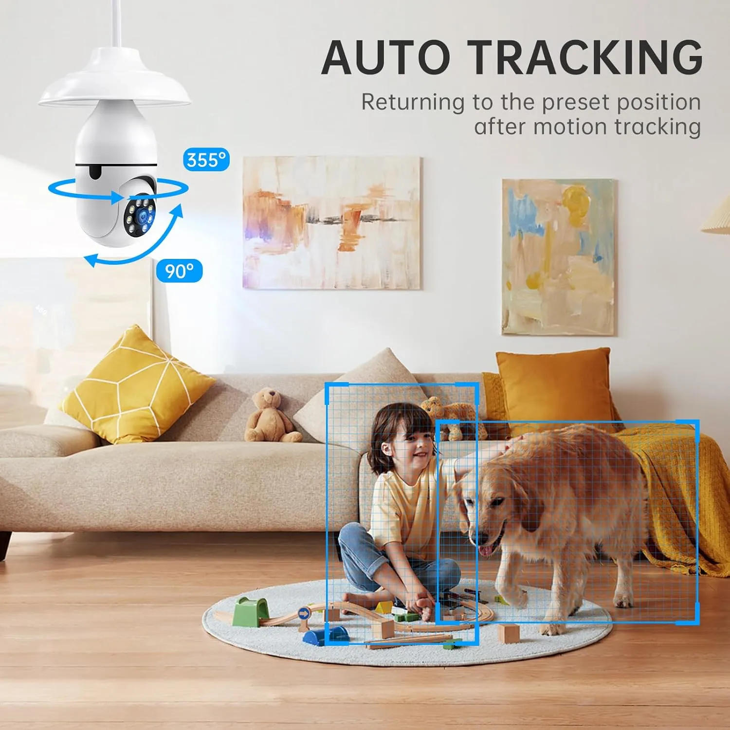 Light Bulb Security Camera 2 Packs, 5G&2.4GHz 2K Security Cameras Wireless Outdoor 360° PTZ Cameras for Home Security with Color Night Vision, 2 Way Talk, AI Human Detection, Screw in Light Socket