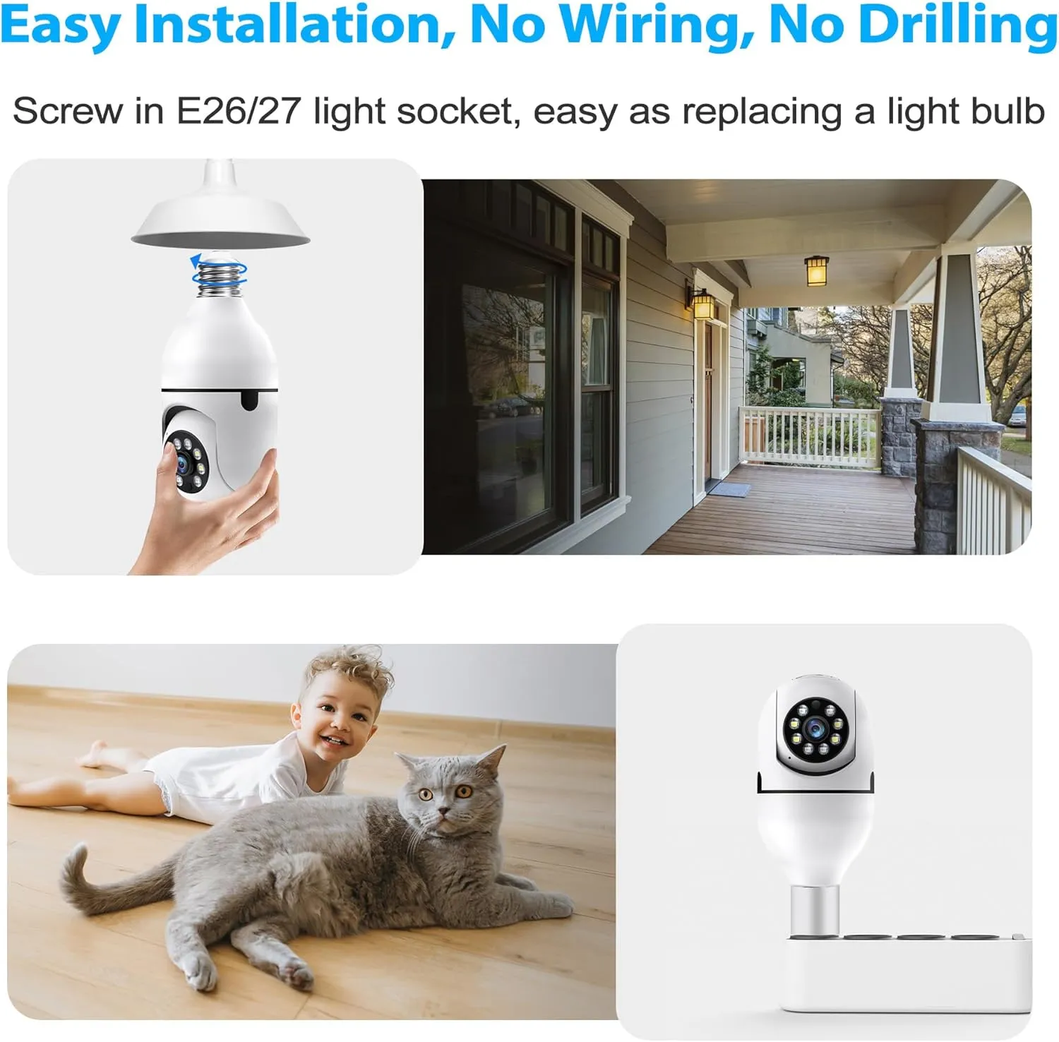 Light Bulb Security Camera 2 Packs, 5G&2.4GHz 2K Security Cameras Wireless Outdoor 360° PTZ Cameras for Home Security with Color Night Vision, 2 Way Talk, AI Human Detection, Screw in Light Socket