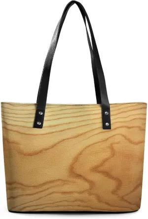 Light Yellow Birch Wood Grain Texture Women Soft Leather Handbags Tote Purses Shoulder Bucket Bags