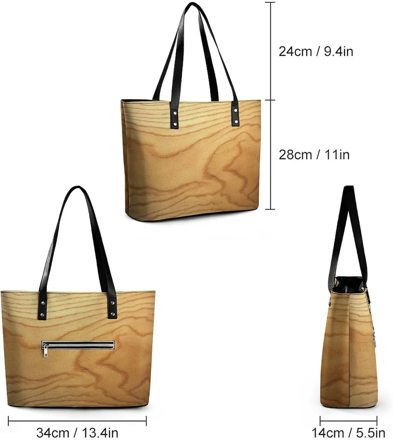 Light Yellow Birch Wood Grain Texture Women Soft Leather Handbags Tote Purses Shoulder Bucket Bags