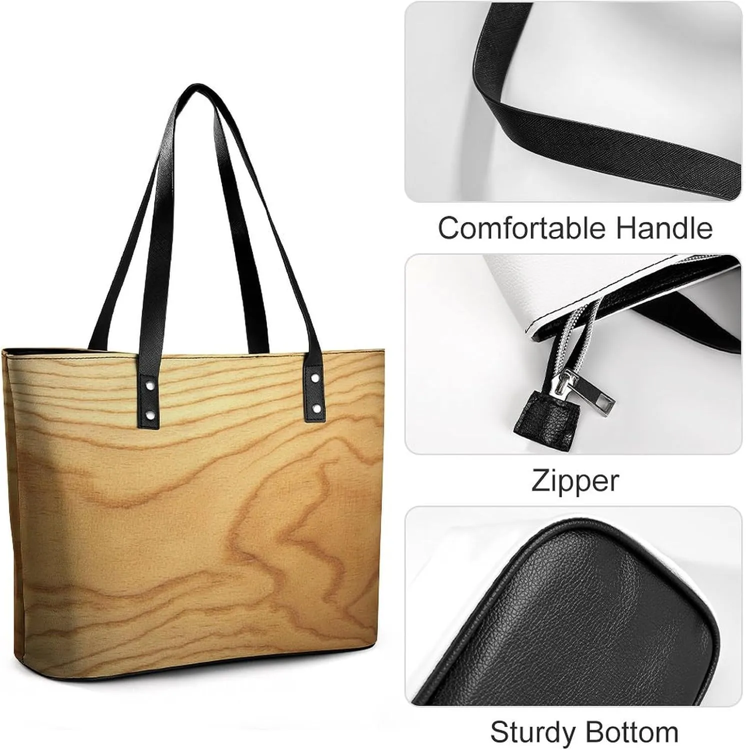 Light Yellow Birch Wood Grain Texture Women Soft Leather Handbags Tote Purses Shoulder Bucket Bags