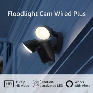 Like-New Ring Floodlight Cam Wired Plus with motion-activated 1080p HD video, Black (2021 release)