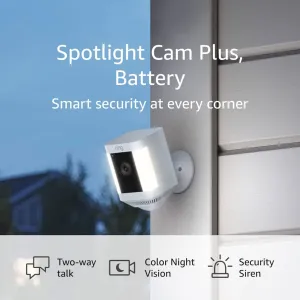 Like-New Ring Spotlight Cam Plus, Battery | Two-Way Talk, Color Night Vision, and Security Siren (2022 release) - White