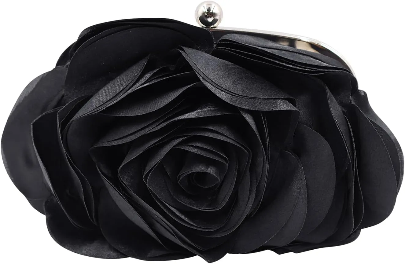 Little Floral Clutch Purse for Women - Elegant Rose Petal Evening Bag with Detachable Chain for Wedding, Gala, Prom