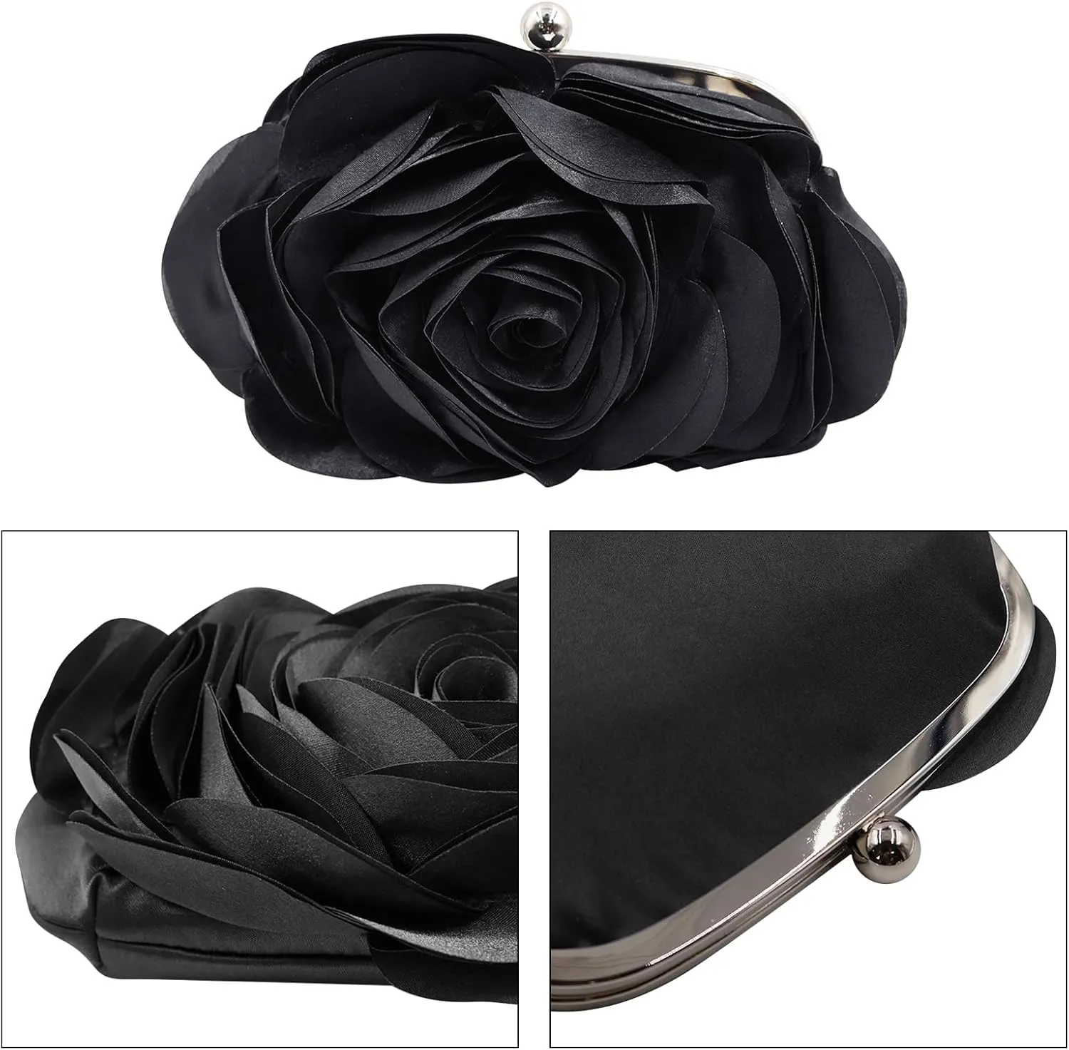 Little Floral Clutch Purse for Women - Elegant Rose Petal Evening Bag with Detachable Chain for Wedding, Gala, Prom