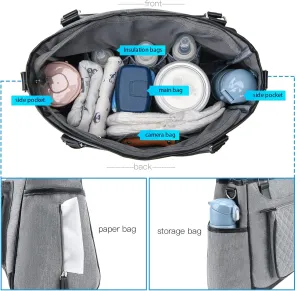 Lmbabter Diaper Bag Tote with Changing Station Multi-Function Teacher Bag Mommy Bag with Insulated Pockets