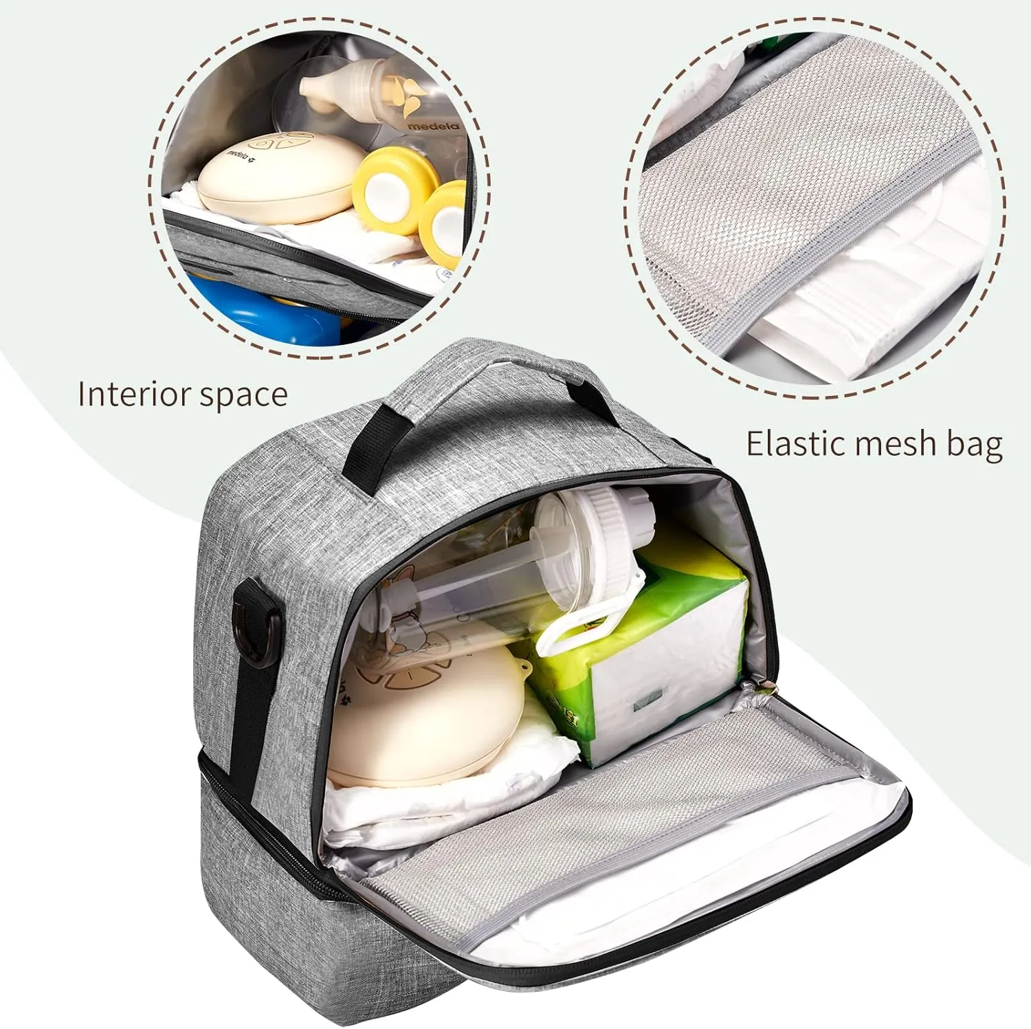 Lmbabter Diaper Tote Bag - Small Breast Pump Bag Breastmilk Cooler Bag Lunch Bag Double Layer for Mother Breast Milk Storage Bag (Dark Grey)