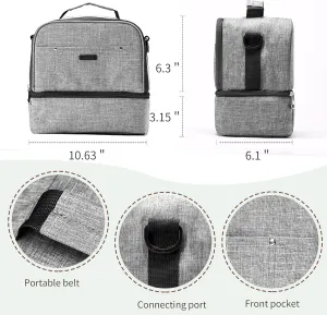 Lmbabter Diaper Tote Bag - Small Breast Pump Bag Breastmilk Cooler Bag Lunch Bag Double Layer for Mother Breast Milk Storage Bag (Dark Grey)