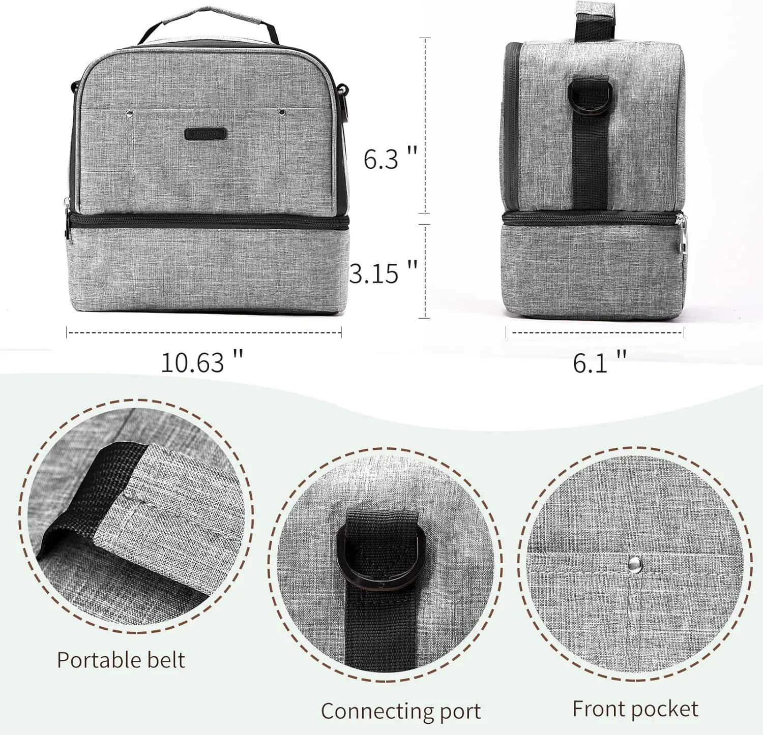 Lmbabter Diaper Tote Bag - Small Breast Pump Bag Breastmilk Cooler Bag Lunch Bag Double Layer for Mother Breast Milk Storage Bag (Dark Grey)