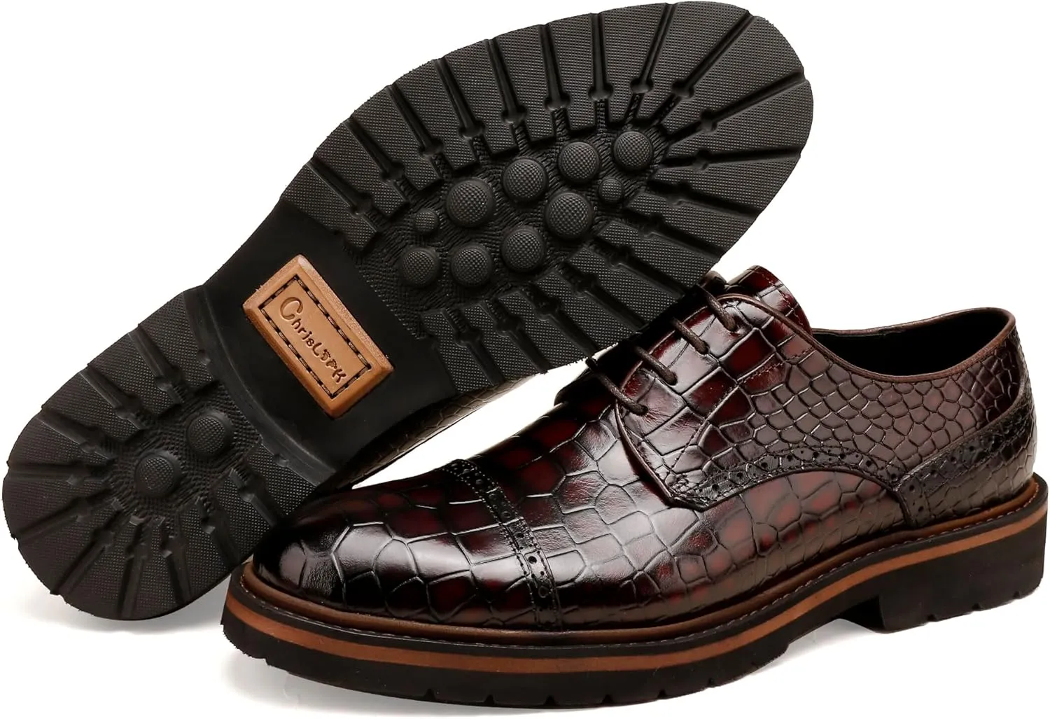 Loafers for Men,Leather Crocodile Pattern Oxfords Lace Up Business Formal Brogue Dress Shoes