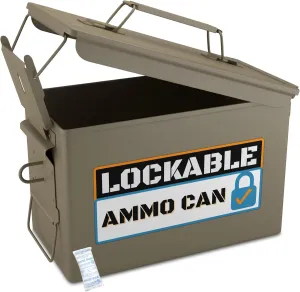 Lockable 30 & 50 Cal Metal Ammo Storage Box 9mm - Military & Army Steel Ammo Can for Ammunition Storage - Waterproof Ammo Crate Utility Box