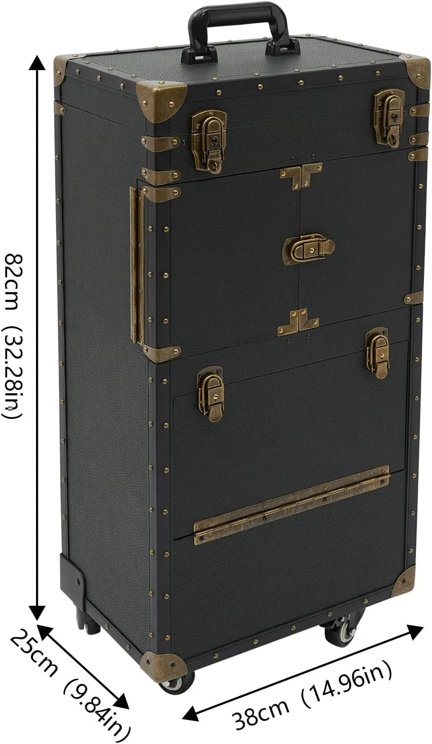 Lockable Makeup Train Case, 4 in 1 Makeup Rolling Train Case Professional Cosmetic Trolley Large Storage Organizer for Nail Tech Face Painting Hairstylist Makeup Artist (No Code Lock, Black)