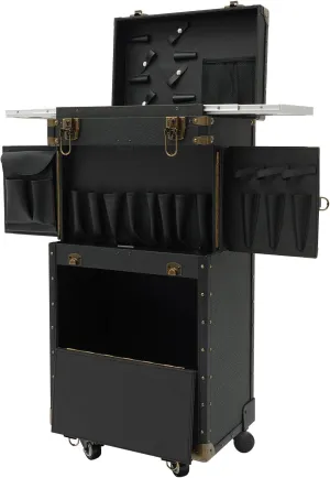 Lockable Makeup Train Case, 4 in 1 Makeup Rolling Train Case Professional Cosmetic Trolley Large Storage Organizer for Nail Tech Face Painting Hairstylist Makeup Artist (No Code Lock, Black)