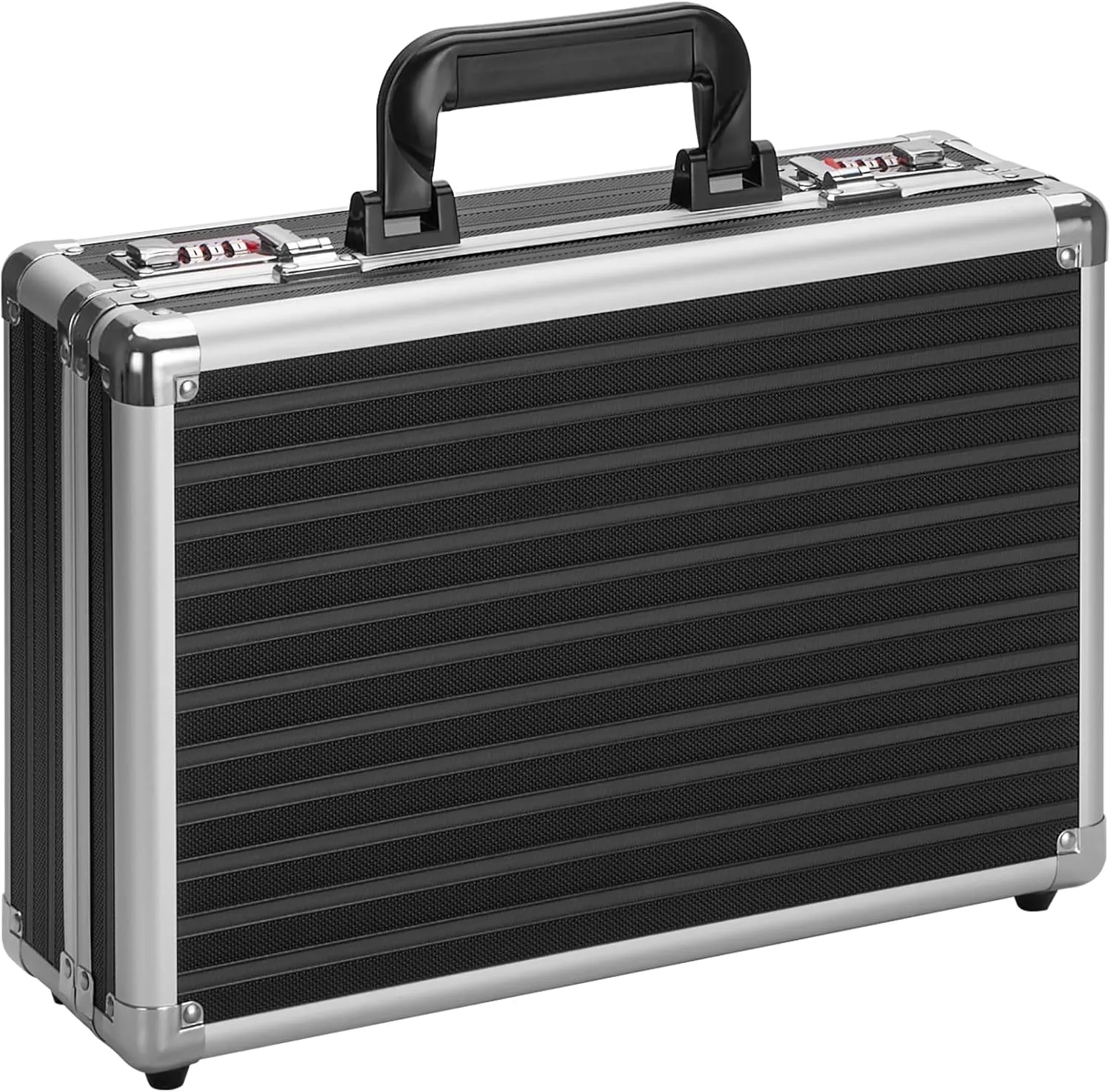 Locking Briefcase - Lockable Attache Case for Laptop & Documents, Dual Combination Locks, 14.2 “x9.4 ”x4.5 Business Aluminum Frame Hard Case for Professionals, Businessmen, Lawyers - Black