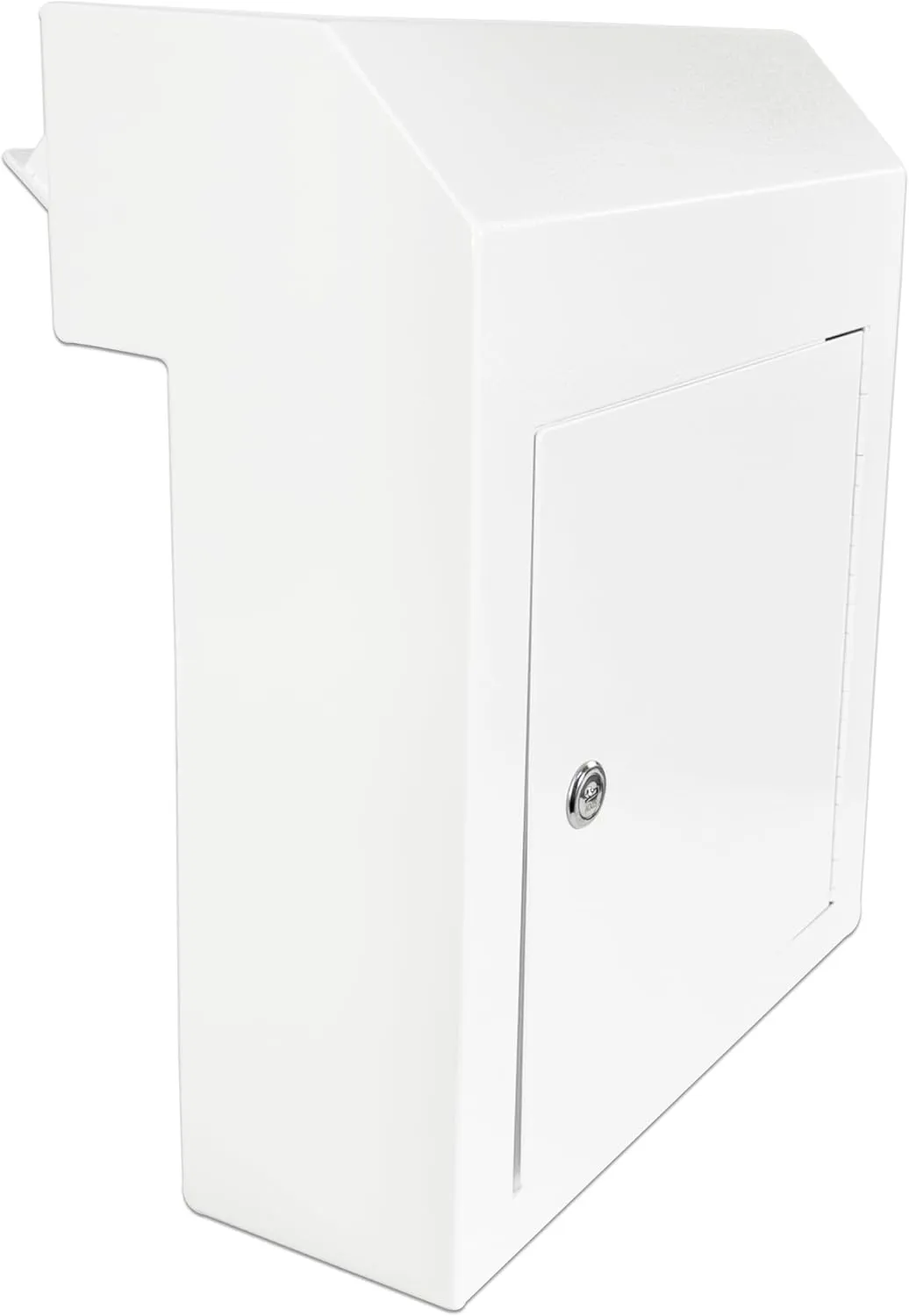 Locking Mailbox Drop Box with Rain Cover, Heavy-Duty Galvanized Steel, Door Mounted Secure Mailbox for Keys, Cash, Checks, Deposits & Letters – Safe Mail Drop Box for Home/Office, White
