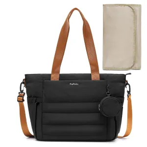LONG VACATION Diaper Bag Tote Large Baby Diaper Tote Waterproof Travel Tote with Pacifier Case And Changing Pad (Black-brown)