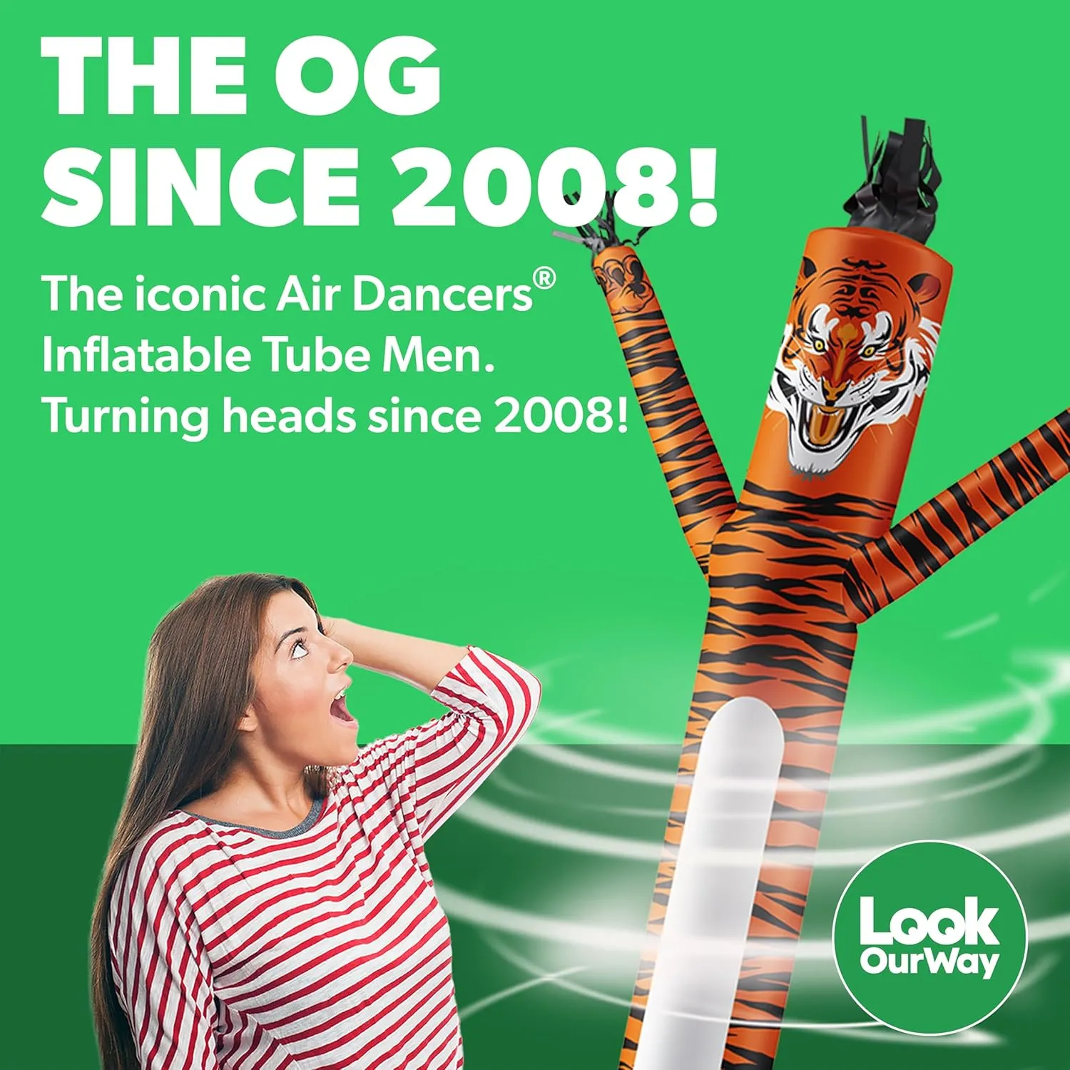 LookOurWay Air Dancers Wacky Waving Inflatable Tube Man Set - 20 Feet Tall Inflatable Dancing Man with Blower for Business Advertising - Mascot Character Animal Themed - Tiger
