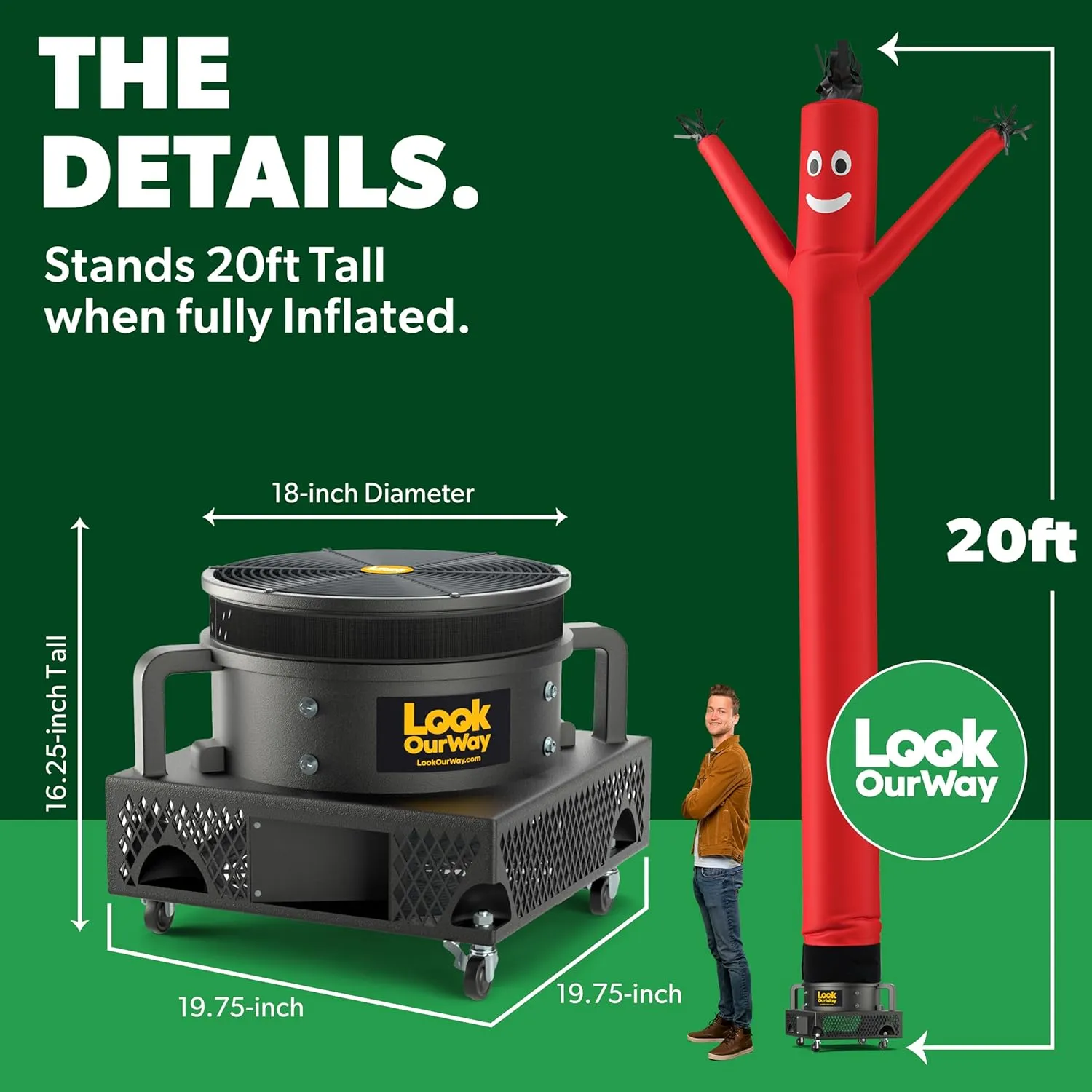 LookOurWay Air Dancers Wacky Waving Inflatable Tube Man Set - 20 Feet Tall Inflatable Dancing Man with Blower for Business Advertising