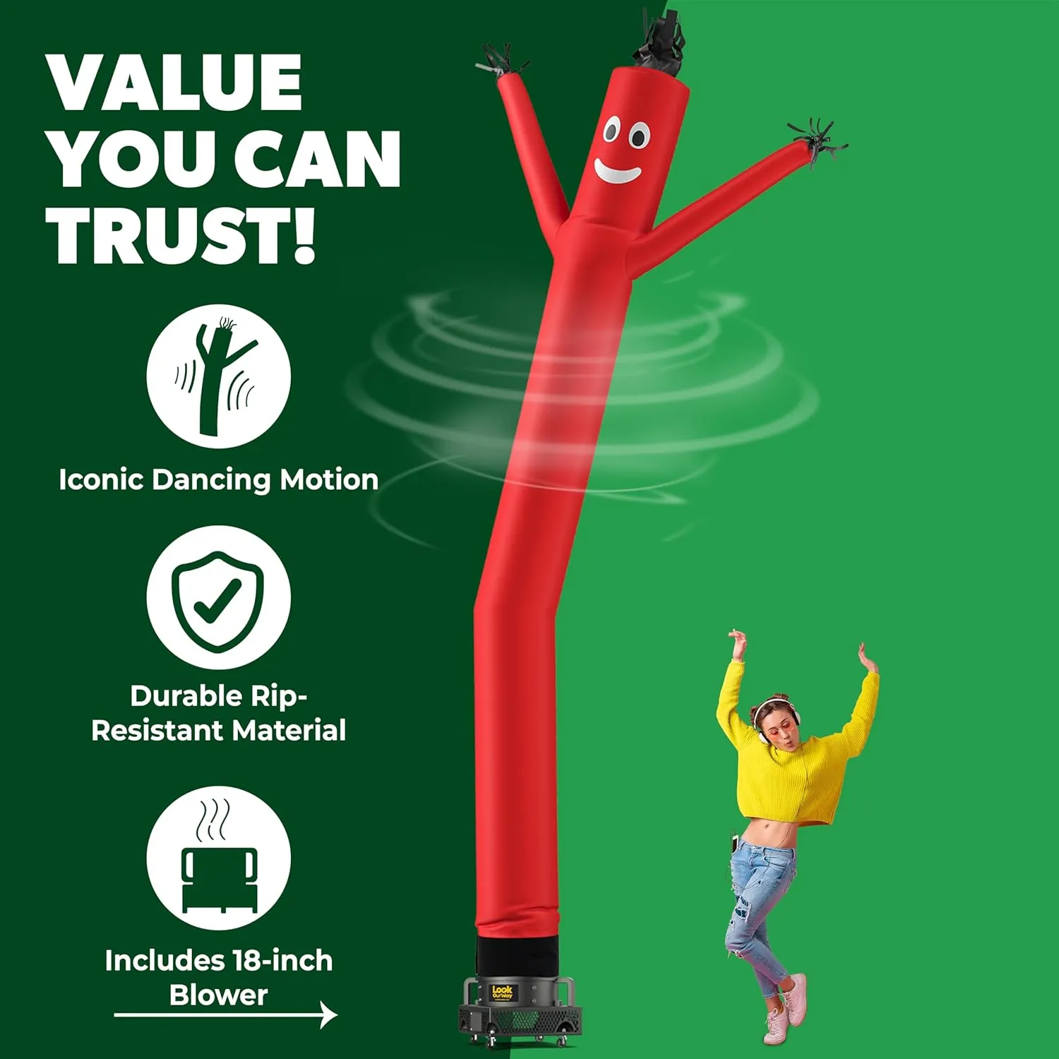 LookOurWay Air Dancers Wacky Waving Inflatable Tube Man Set - 20 Feet Tall Inflatable Dancing Man with Blower for Business Advertising