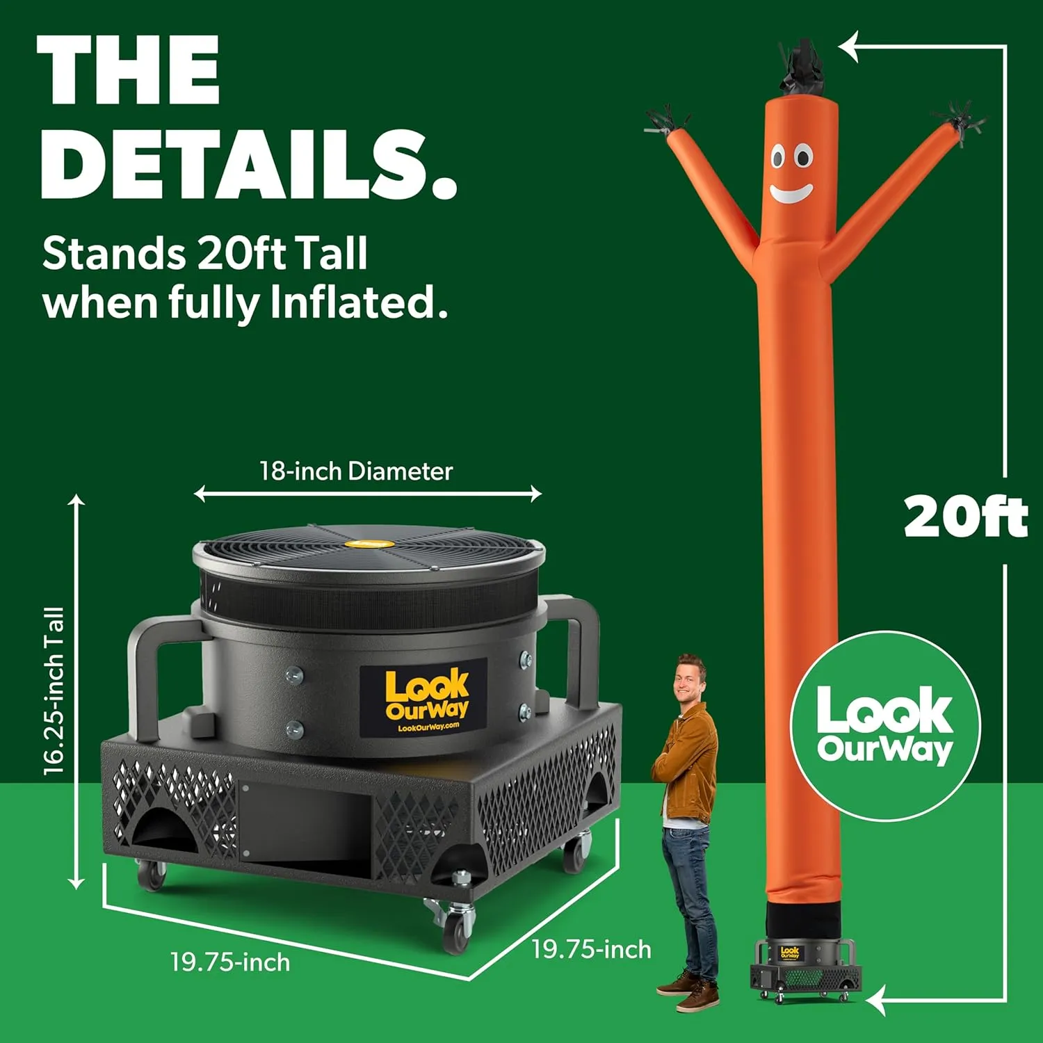 LookOurWay Air Dancers Wacky Waving Inflatable Tube Man Set - 20 Feet Tall Inflatable Dancing Man with Blower for Business Advertising