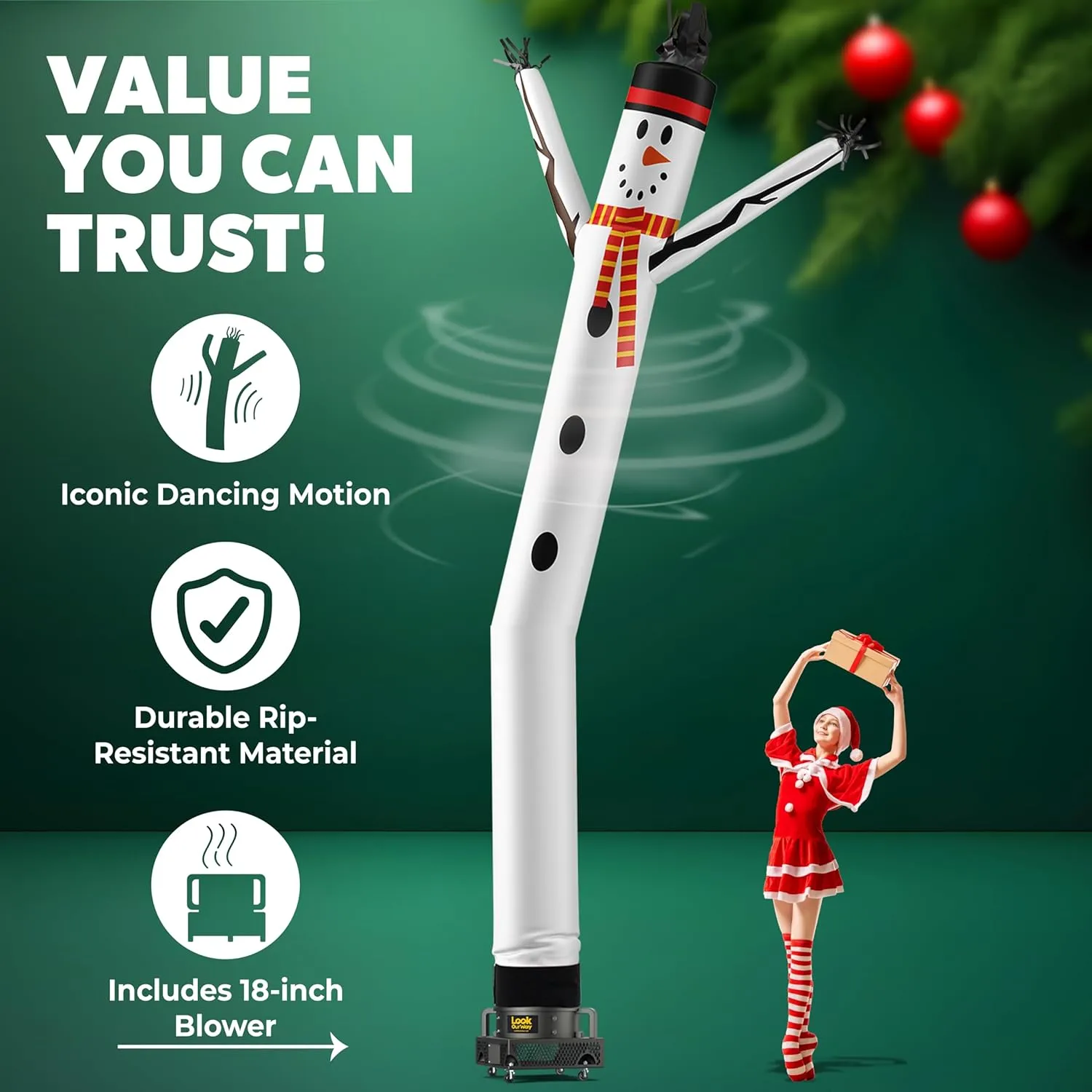 LookOurWay Air Dancers Wacky Waving Inflatable Tube Man Set - 20 Feet Tall Inflatable Dancing Man with Blower for Business Promotion - Christmas Holiday Theme - Snowman
