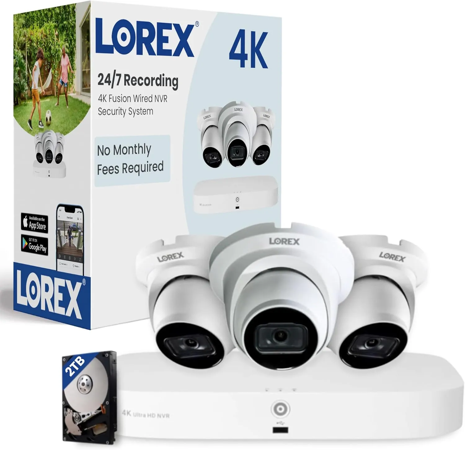 Lorex Fusion 4K PoE Outdoor/Indoor Smart Home Security Camera System, 2TB NVR, White – 3 Dome IP Cameras, 16 Channel (8 Wired & 8 WiFi) Surveillance, Human/Vehicle Detection, Color Night Vision…