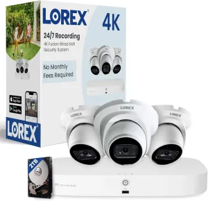 Lorex Fusion 4K PoE Outdoor/Indoor Smart Home Security Camera System, 2TB NVR, White – 3 Dome IP Cameras, 16 Channel (8 Wired & 8 WiFi) Surveillance, Human/Vehicle Detection, Color Night Vision…