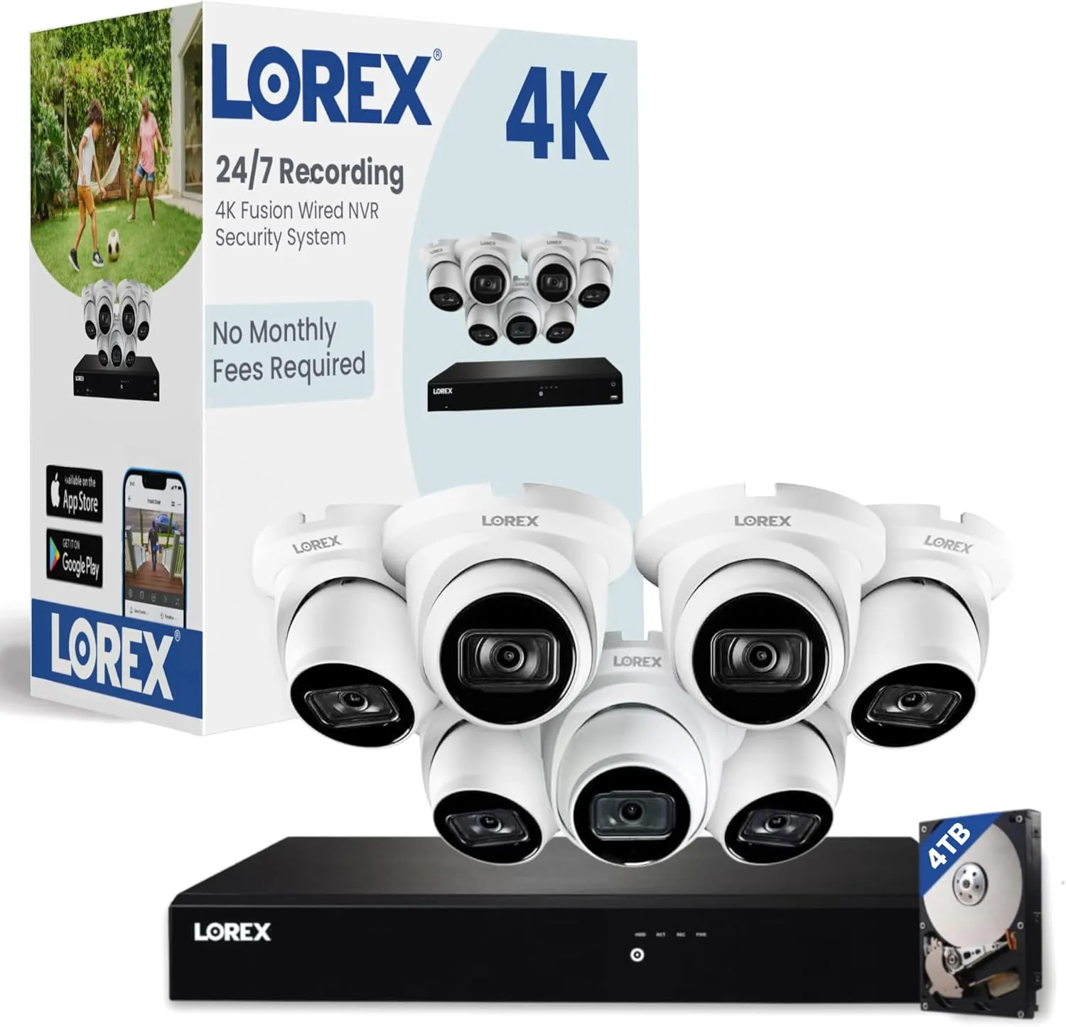Lorex Fusion 4K PoE Outdoor/Indoor Smart Home Security Camera System, 4TB NVR, White – 7 Dome IP Cameras, 16 Channel (Wired & Fusion WiFi) Surveillance, Color Night Vision, Smart Motion Detection…