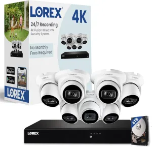 Lorex Fusion 4K PoE Outdoor/Indoor Smart Home Security Camera System, 4TB NVR, White – 7 Dome IP Cameras, 16 Channel (Wired & Fusion WiFi) Surveillance, Color Night Vision, Smart Motion Detection…