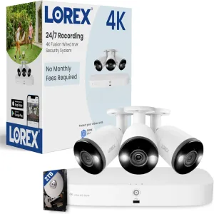 Lorex Fusion 4K Security Camera System with 2TB NVR–16 Channel (8 Wired & 8 WiFi) Home Security System with 3 Bullet IP Cameras – Active Deterrence, Smart Motion Detection, Color Night Vision (White)
