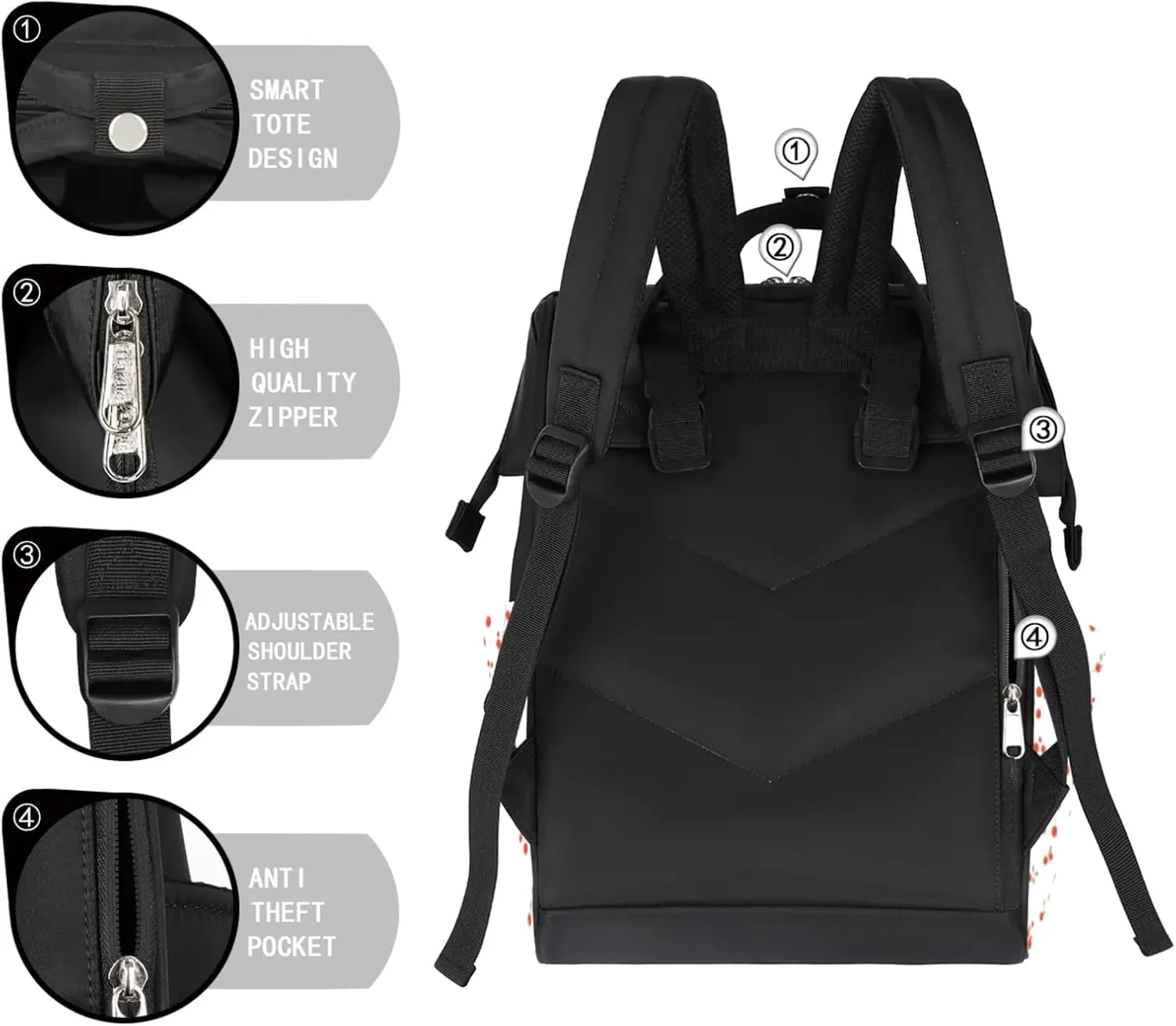 Lovely Cute Cherry Waterproof Diaper Bag Backpack Large Capacity Baby Bag with Stroller Straps, Multi-Pocket Diaper Bag Unisex Baby Travel Essentials Shower Gift