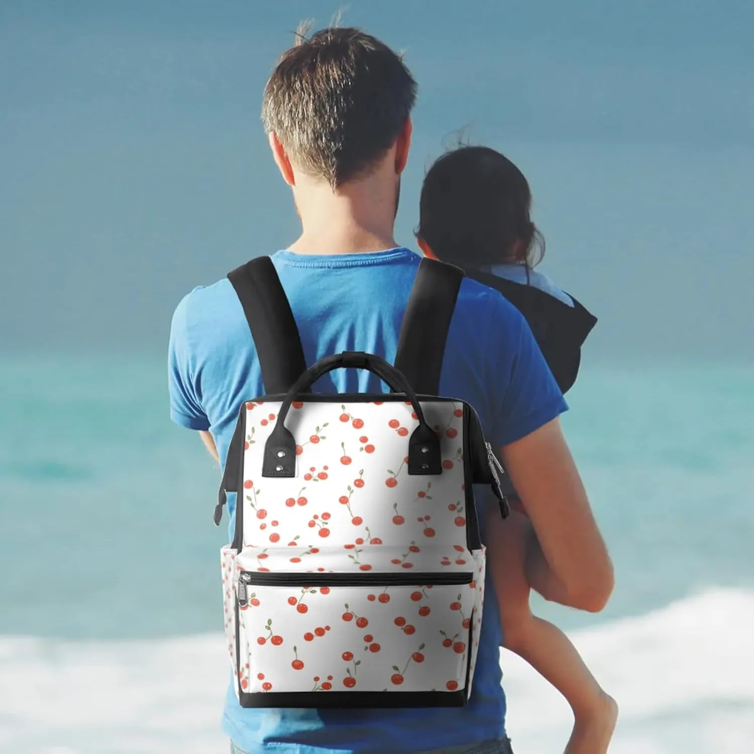 Lovely Cute Cherry Waterproof Diaper Bag Backpack Large Capacity Baby Bag with Stroller Straps, Multi-Pocket Diaper Bag Unisex Baby Travel Essentials Shower Gift