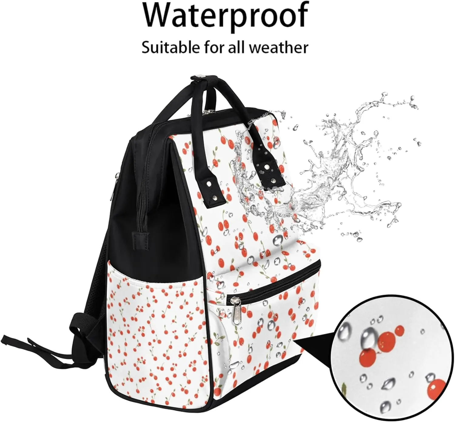 Lovely Cute Cherry Waterproof Diaper Bag Backpack Large Capacity Baby Bag with Stroller Straps, Multi-Pocket Diaper Bag Unisex Baby Travel Essentials Shower Gift