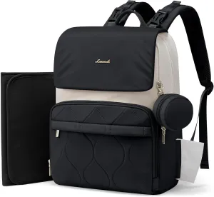 LOVEVOOK Diaper Bag Backpack, Baby Travel Bags for Boys & Girl, Toddler Diaper Bag with Changing Station & Pacifier Case (Black- Beige, 15.6 inch)
