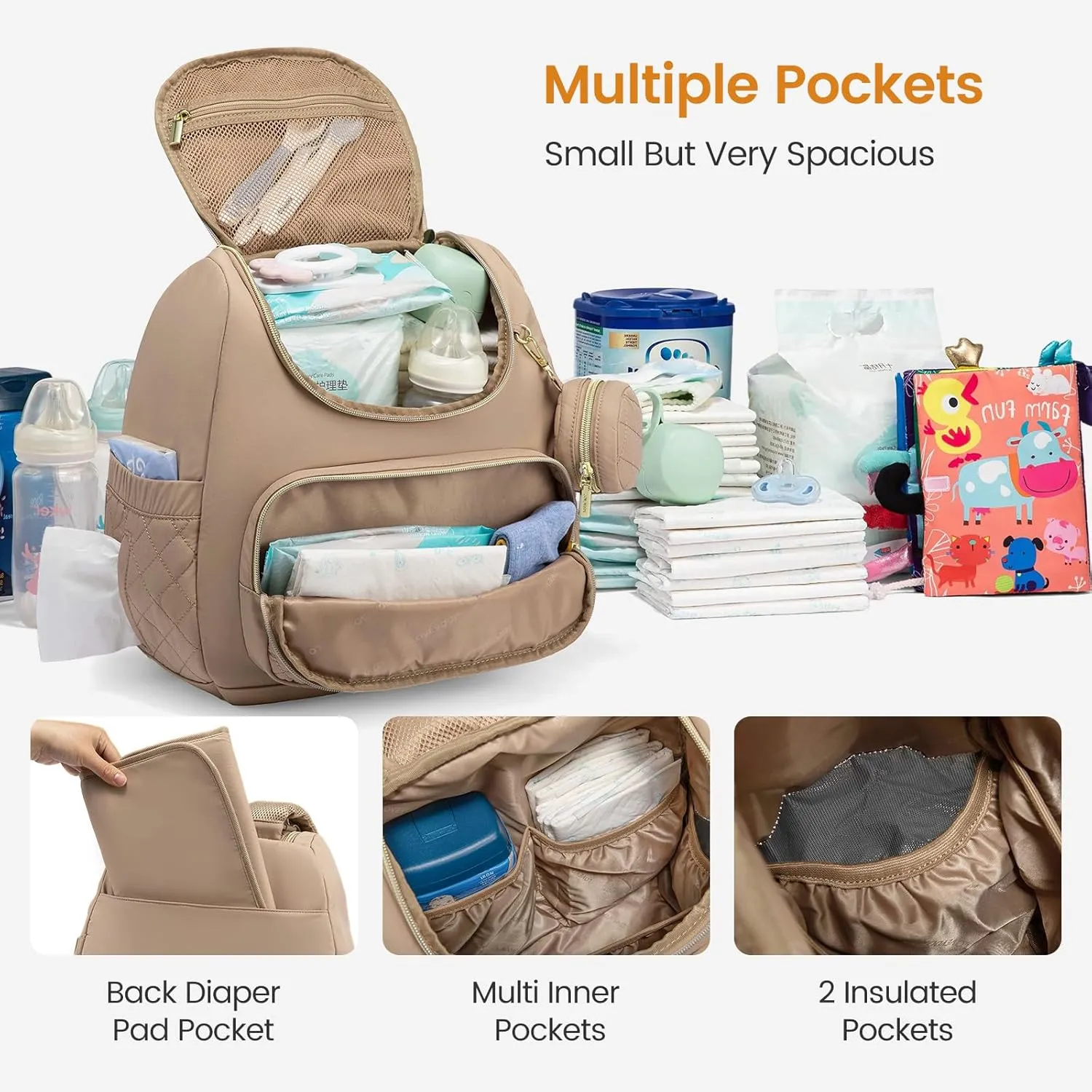 LOVEVOOK Diaper Bag Backpack, Large Capacity Diaper Bags for Baby Girl Boy with Changing Pad, Stylish Baby Diaper Bag, Waterproof Diaper Bag for Mom Dad with Stroller Buckles,15.6 Inch