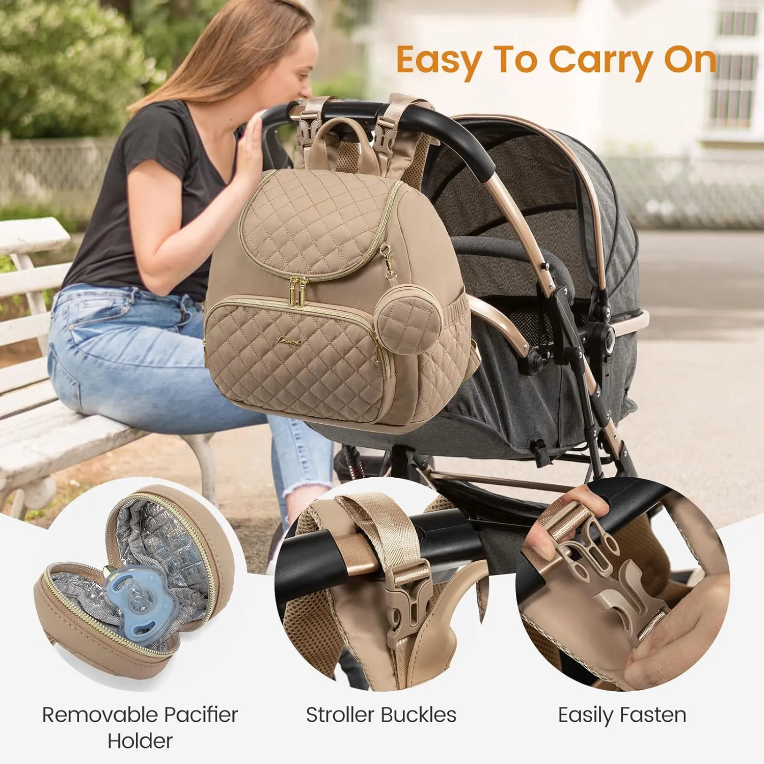 LOVEVOOK Diaper Bag Backpack, Large Capacity Diaper Bags for Baby Girl Boy with Changing Pad, Stylish Baby Diaper Bag, Waterproof Diaper Bag for Mom Dad with Stroller Buckles,15.6 Inch