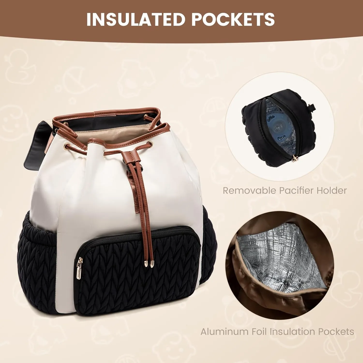 LOVEVOOK Diaper Bag Backpack, Small Baby Bag, Cute Baby Diaper Bag, Stylish Water-Resistant Travel Baby Bag for Mom, Baby Backpack with Changing Pad, Stroller Straps -Black Beige