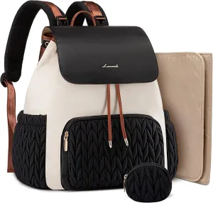 LOVEVOOK Diaper Bag Backpack, Small Baby Bag, Cute Baby Diaper Bag, Stylish Water-Resistant Travel Baby Bag for Mom, Baby Backpack with Changing Pad, Stroller Straps -Black Beige