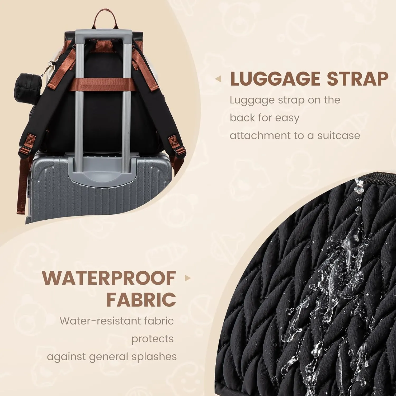LOVEVOOK Diaper Bag Backpack, Small Baby Bag, Cute Baby Diaper Bag, Stylish Water-Resistant Travel Baby Bag for Mom, Baby Backpack with Changing Pad, Stroller Straps -Black Beige